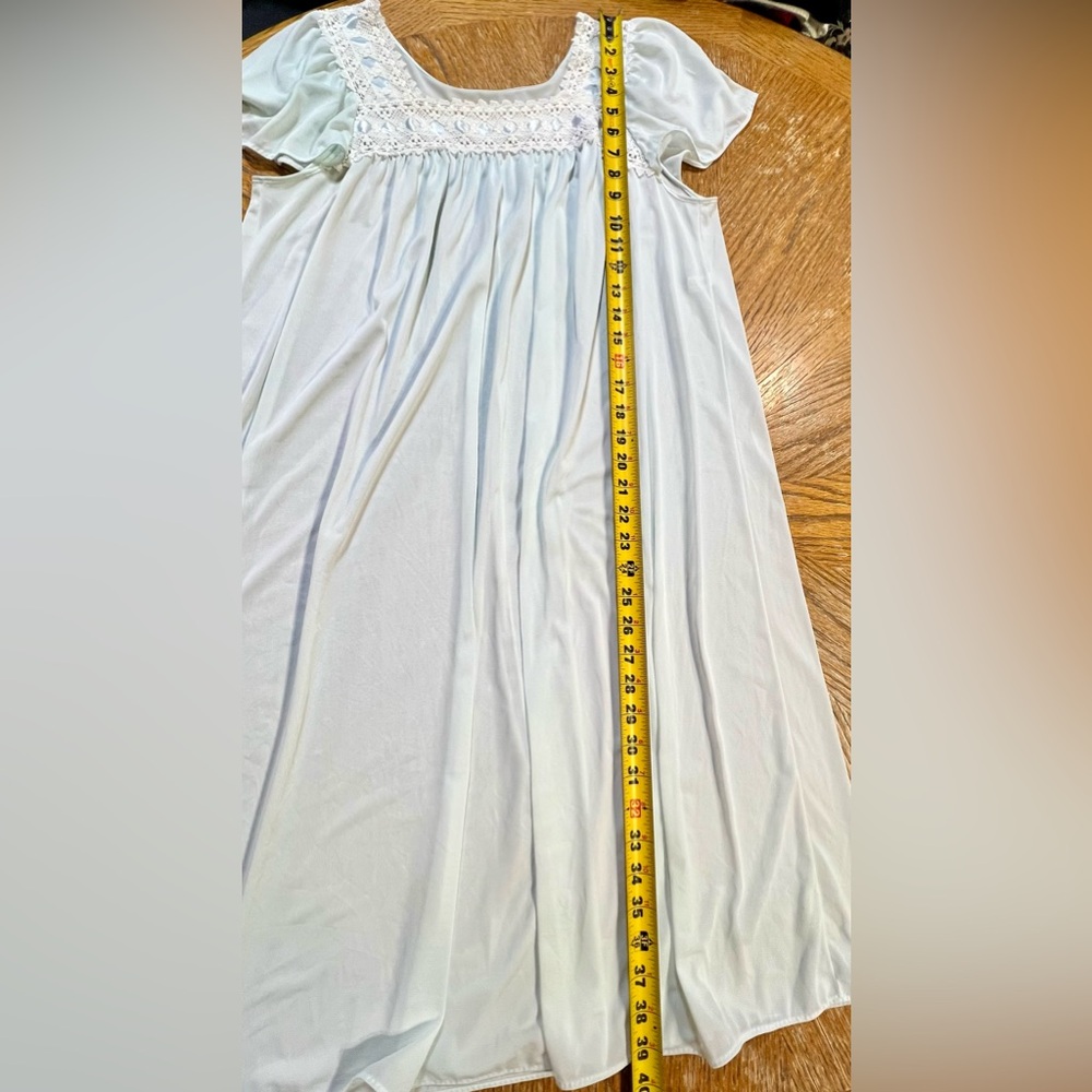 VINTAGE‎ nylon crochet lace ribbon silky nightgown flutter sleeve midi lingerie - Picture 13 of 14